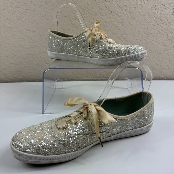 Keds X Kate Spade New York Champion Gold Glitter Sneakers US 10 Ribbon Lace Up - Picture 1 of 15